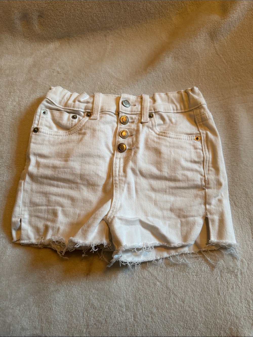 True Craft White High-Waist Button Front Denim Shorts
